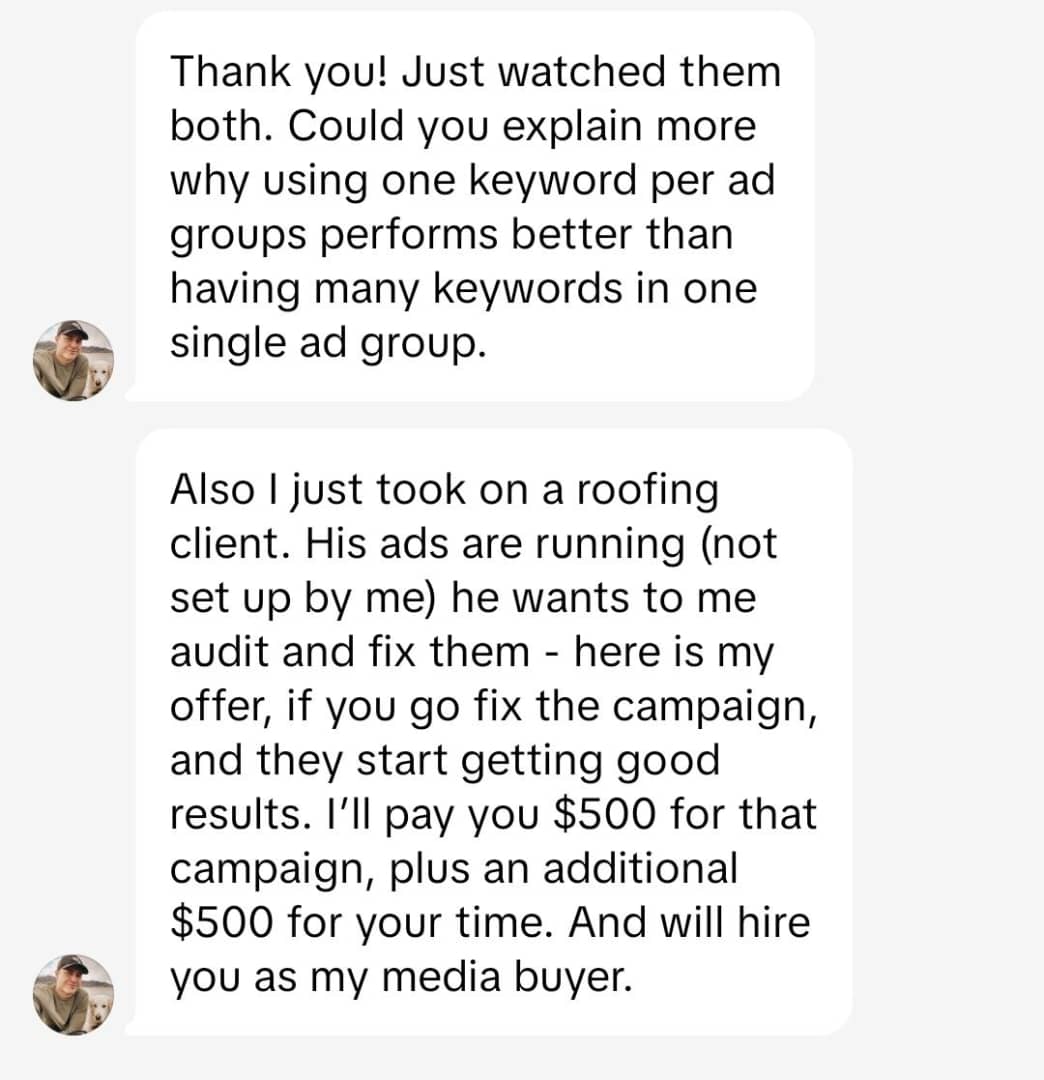 $1000 offer from roofing client